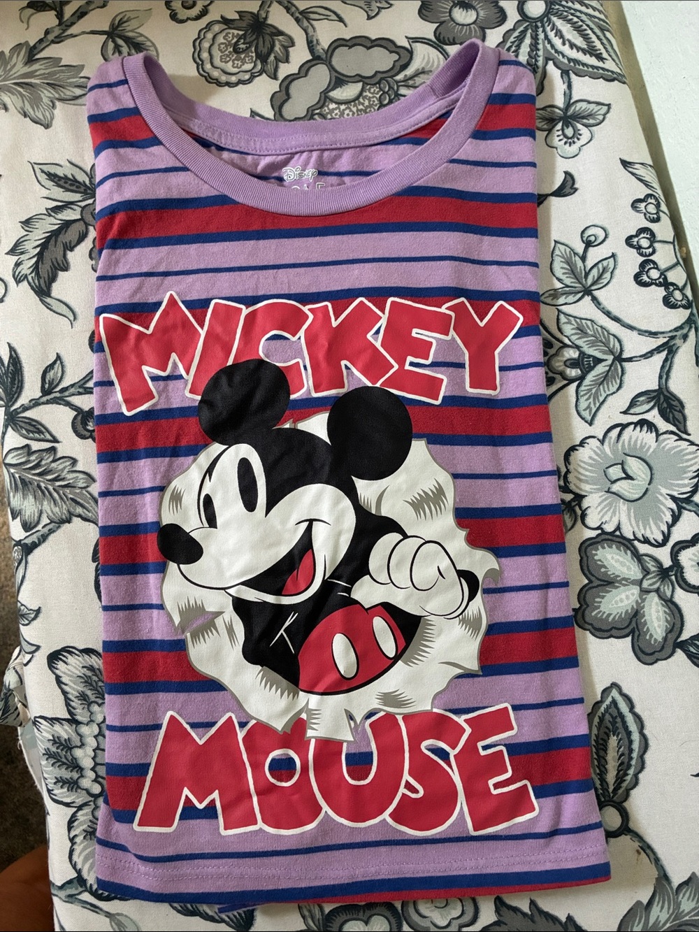 Disney Purple Red and Black Mickey Mouse Striped T Shirt Short crop Top